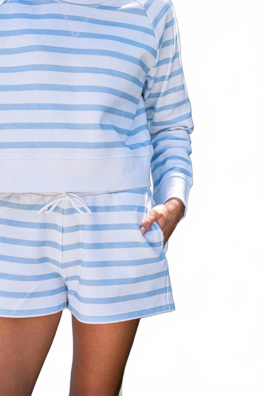 NEW SAIL TO SABLE stripe sweat shorts in blue / white - Picture 6 of 6